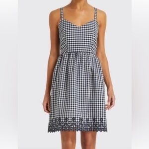 Women's Draper James Navy and White Seersucker Gingham Dress with Embroidery